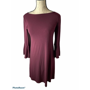 Eva Varro XS Burgundy Bell Sleeve Dress 3/4 Sleeve ￼‎
